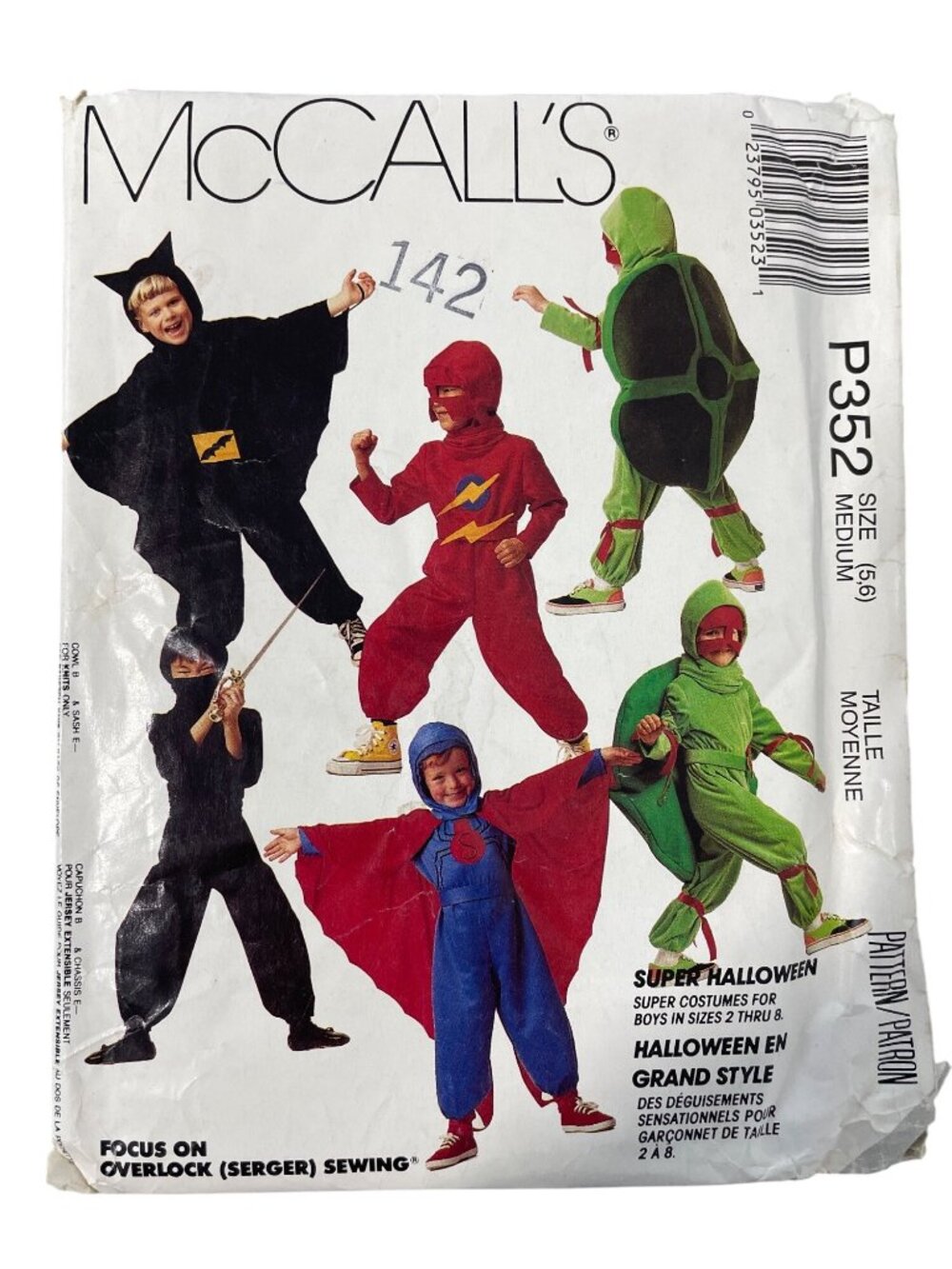 McCalls P352 Sewing Pattern Turtle Ninja Power Ranger Spider Size 5-6 Boy UNCUT